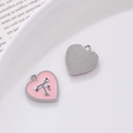 Pendentif cœur en émail rose avec nœud argenté et anneau pour bijoux DIY - Cœur à Nœud Rose Bordé d'Argent V2 (6#)