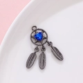 Black nickel dreamcatcher pendant featuring a blue heart gemstone and feather charms - Dreamcatcher Feather (Price per Unit) / Gun Black with Blue Rhinestone