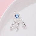 Silver dreamcatcher charm with blue heart crystal and three delicate feathers - Dreamcatcher Feather (Price per Unit) / Silver with Blue Rhinestone