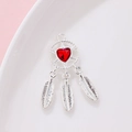 Silver dreamcatcher pendant with a red heart-shaped gemstone and dangling feathers - Dreamcatcher Feather (Price per Unit) / Silver with Red Rhinestone