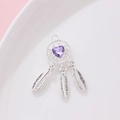 Silver dreamcatcher pendant with purple heart crystal and three feather charms - Dreamcatcher Feather (Price per Unit) / Silver with Purple Rhinestone