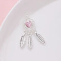Silver dreamcatcher charm with pink heart gemstone and three feather pendants - Dreamcatcher Feather (Price per Unit) / Silver with Pink Rhinestone