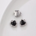Silver-plated heart charm with black zircon stone and decorative wavy flower edge - Single Piece Price / Black Heart (Silver Base)