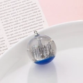 Spherical resin charm with silver miniature cityscape in blue clear sky dome - Miniature City Architecture Style (kp6388)