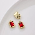 Three-piece set of gold-plated red rectangular zircon charms for DIY necklace making - Single Piece Price / Red Rectangle (Gold Base)