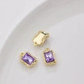 Elegant purple rectangular zircon pendant with wavy golden metal base for DIY jewelry - Single Piece Price / Purple Rectangle (Gold Base)