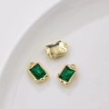 Three gold heart-shaped charms with emerald green square cubic zirconia for DIY jewelry - Single Piece Price / Green Rectangle (Gold Base)