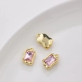 Gold-plated DIY heart pendant set with pink rectangular zircon stones for jewelry making - Single Piece Price / Pink Rectangle (Gold Base)