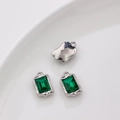 Silver pendant charms with emerald green rectangular gemstones and wavy metal edges - Single Piece Price / Green Rectangle (Silver Base)