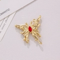 Gold butterfly pendant with red gemstone in fluid design for DIY necklace - Gold Fluid Butterfly with Red Rhinestone (4#)