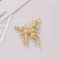 Golden butterfly pendant with pink oval gemstone in a fluid aesthetic design - Gold Fluid Butterfly with Pink Rhinestone (5#)