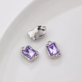 Silver alloy rectangle pendant with purple zircon crystal and ring for DIY jewelry - Single Piece Price / Purple Rectangle (Silver Base)