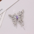Liquid metal butterfly pendant with purple zircon and silver alloy finish - Silver Fluid Butterfly with Purple Rhinestone (7#)