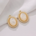 Elegant gold-plated oval pendant with white faux pearls and cat eye stone for DIY jewelry - Style 1