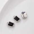 Silver alloy rectangular charm with black zircon stone inlay for DIY jewelry making - Single Piece Price / Black Rectangle (Silver Base)