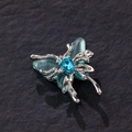 Silver liquid metal butterfly charm with blue gemstones for DIY jewelry making - Lake Blue Butterfly (Liquid Metal Style) (4#)