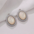 Elegant vintage oval pendant with cat eye stone and pearl border for DIY jewelry - 2#