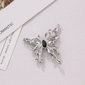 Silver butterfly jewelry pendant with black gemstone inlay in a liquid metal design - Silver Fluid Butterfly with Black Rhinestone (9#)