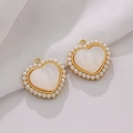 Elegant heart-shaped opal pendant with gold metallic rim and tiny pearl inlay - 3#