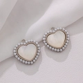 Elegant silver heart pendants with white faux shell inlay and pearl border for jewelry DIY - 4#
