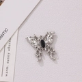 Silver butterfly pendant with black gemstone in liquid metal gothic style design - Silver Dark Fluid with Black Rhinestone (14#)