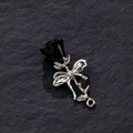 DIY rose pendant with black glossy petals and silver bow accent for jewelry making - Black Retro Rose (11#)