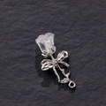 Frosted rose flower charm with silver metal leaves and bow for DIY jewelry - Clear Retro Rose (12#)