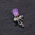 Purple resin rose pendant with silver metal stem and leaf for DIY jewelry making - Purple Retro Rose (13#)