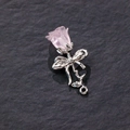 Pink rose bud pendant with silver bow detail for DIY jewelry making and crafts - Pink Retro Rose (14#)