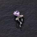 Silver alloy heart-shaped purple zircon pendant with ribbon bow detail for DIY jewelry - Purple Heart Bow (16#)