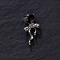 Silver liquid alloy heart pendant with black zircon and butterfly tassel detail - Black Heart Bow (19#)