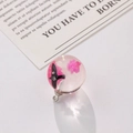 Luminous resin sphere pendant with bird silhouette and pink flower for DIY jewelry - Pink Floral Bird (5#16mm)