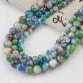Blue-green natural jade round beads with artistic marble pattern for DIY jewelry making - Loose Beads Set / 4mm (10 Pcs) / Persian Jade - Marble Texture Multicolor (Style 51)