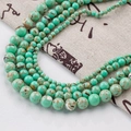 Cuentas redondas de turquesa natural con matriz marrón para joyería DIY y pulseras - 12mm (30 Unidades) / Patrón de Línea de Hierro Teal (Shell Pine-122)