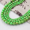 Cuentas redondas de turquesa verde con texturas de malla marrón naturales y pulidas - 4mm (10 Unidades) / Verde con vetas negras (Estilo 123)
