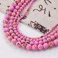 Tira de cuentas de turquesa de concha rosa con textura de piedra natural y varios tamaños - 4mm (10 Unidades) / Rosa brillante con vetas de colores (Estilo 126)