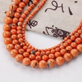 Cuentas redondas de turquesa naranja brillante con vetas negras para creación de joyas DIY - 4mm (10 Unidades) / Naranja brillante con motas negras (Estilo 127)