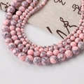 Pink marble textured beads for jewelry making with natural stone patterns and round shape - Turquoise-147
