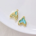 Pendentif queue de sirène doré DIY avec finition émaillée turquoise et petit strass - Style Pointillé Sarcelle à Bordure Dorée(11#)