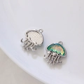Iridescent jellyfish pendant DIY jewelry accessory in silver finish with green gemstone - Green (Silver Frame)