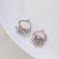 Pink pearlescent jellyfish alloy pendant connector for DIY jewelry necklaces and earrings - Pink (Silver Frame)