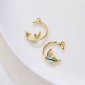 DIY colorful enamel mermaid tail charm in gold finish for jewelry making - Gold Mermaid Tail Round Hollow Pendant (1#)