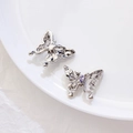 Schmetterlingsperle aus Silberlegierung mit Kalligraphie und lila Stein für Schmuck - Einzelpreis / Silber mit violettem Strass (3#)