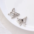 Silberner Schmetterlingsanhänger mit schwarzem Tropfen und kunstvoller Gravur - Einzelpreis / Silber mit schwarzem Strass (4#)
