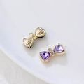 Alloy bow pendant with purple heart crystals and textured gold finish for jewelry DIY - Gold Base Purple Rhinestone