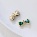 Gold bow pendant with green heart stones and zircon accents for jewelry DIY - Gold Base Green Rhinestone
