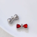 Pendentif nœud argenté avec cœurs rouges et strass pour création de bijoux DIY - Base Argentée Strass Rouge
