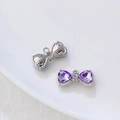 Pendentif nœud argenté avec zircons cœurs violets pour la création de bijoux - Base Argentée Strass Violet
