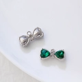 Pendentif nœud argenté avec zircon cœur vert et cristaux pour bricolage bijoux - Base Argentée Strass Vert