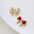 Colgante de lazo dorado con cristales de corazón rojo para creación de joyas DIY - Base Dorada Circonia Roja